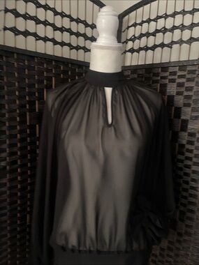 Women's Black Sheer Keyhole Blouse